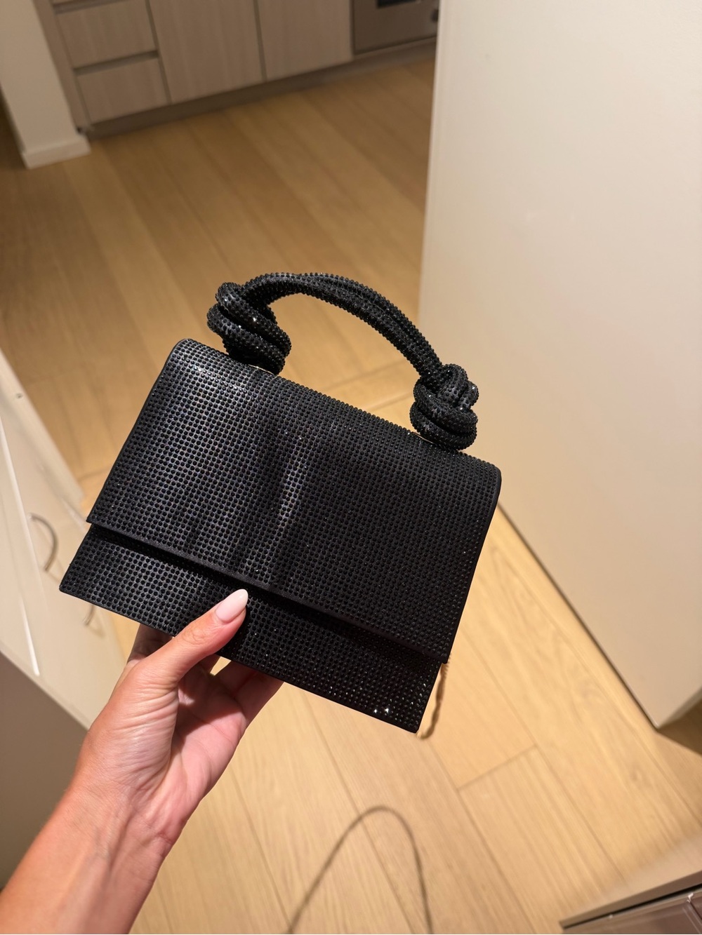 Black Crystal-Embellished Top Handle Bag : never used